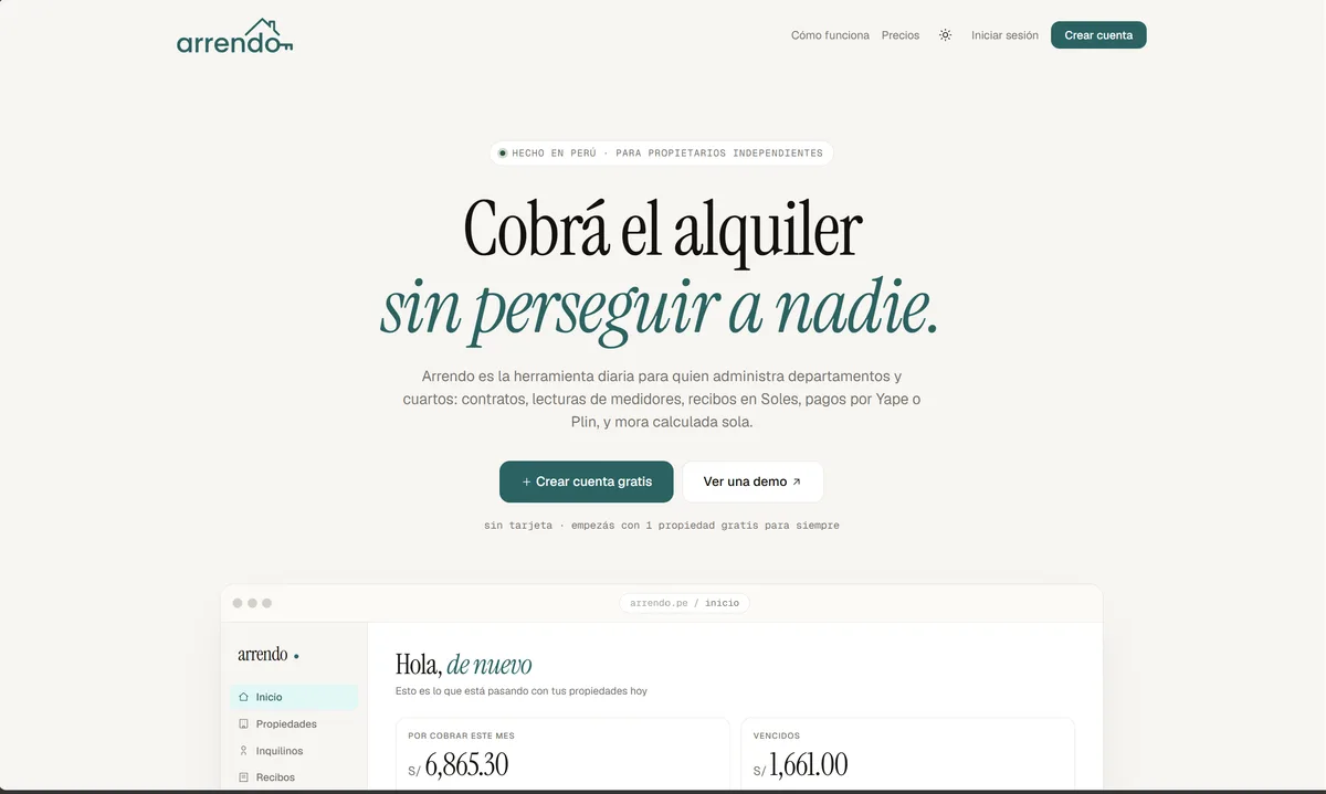 Captura de pantalla del proyecto Arrendo