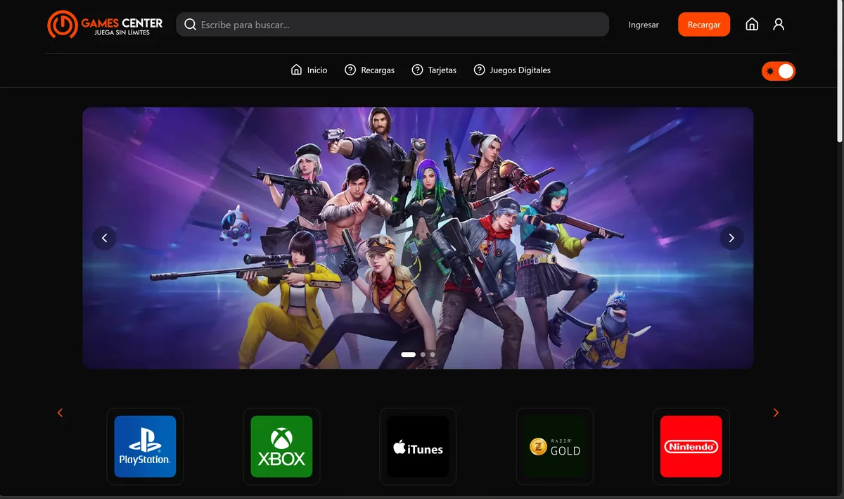 Captura de pantalla del proyecto Gamescenter.club